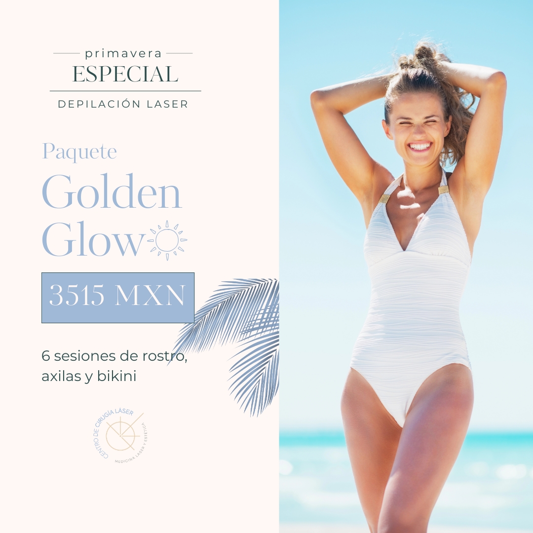 Depilación láser en San Luis Río Colorado paquete Golden Glow rostro axilas y bikini