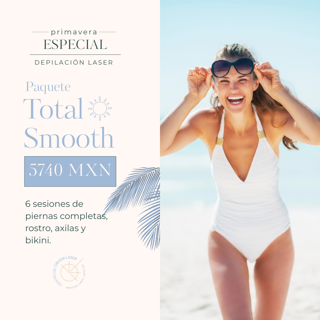 Depilación láser cuerpo completo en San Luis Río Colorado paquete Total Smooth bikini, piernas, axilas y rostro